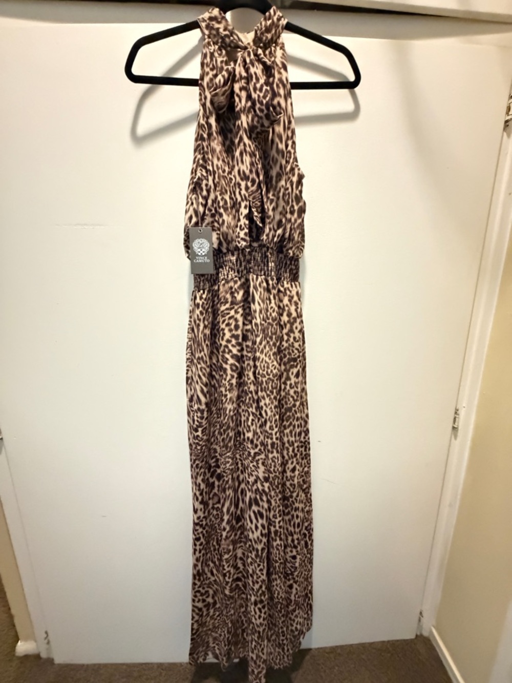 Vince Camuto Brown Leopard Print Wide Leg Jumpsuit